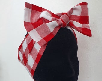 Large check Red Gingham Dolly Bow Hair Wrap