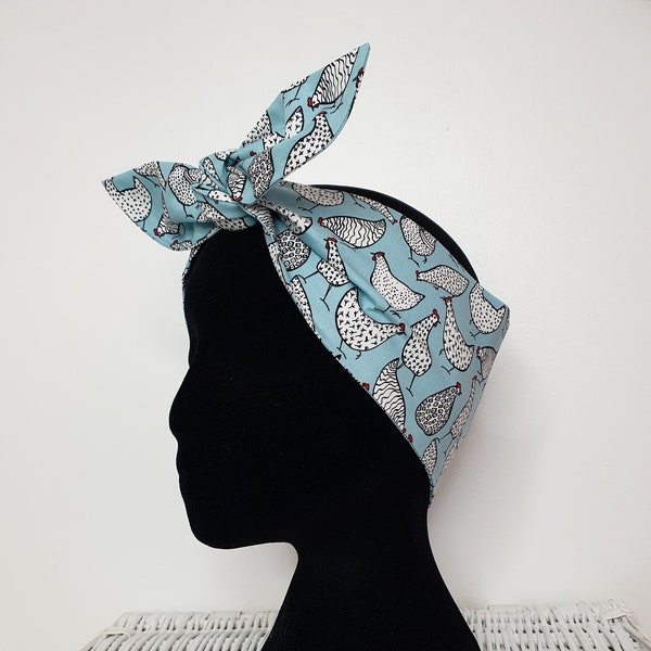 Chicken Hair Wrap Headscarf Aye Aye Boutique Dolly Bow blue bird