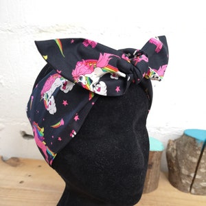 Black pink unicorn head scarf hair wrap pin up style hair accessory headscarf bandanna