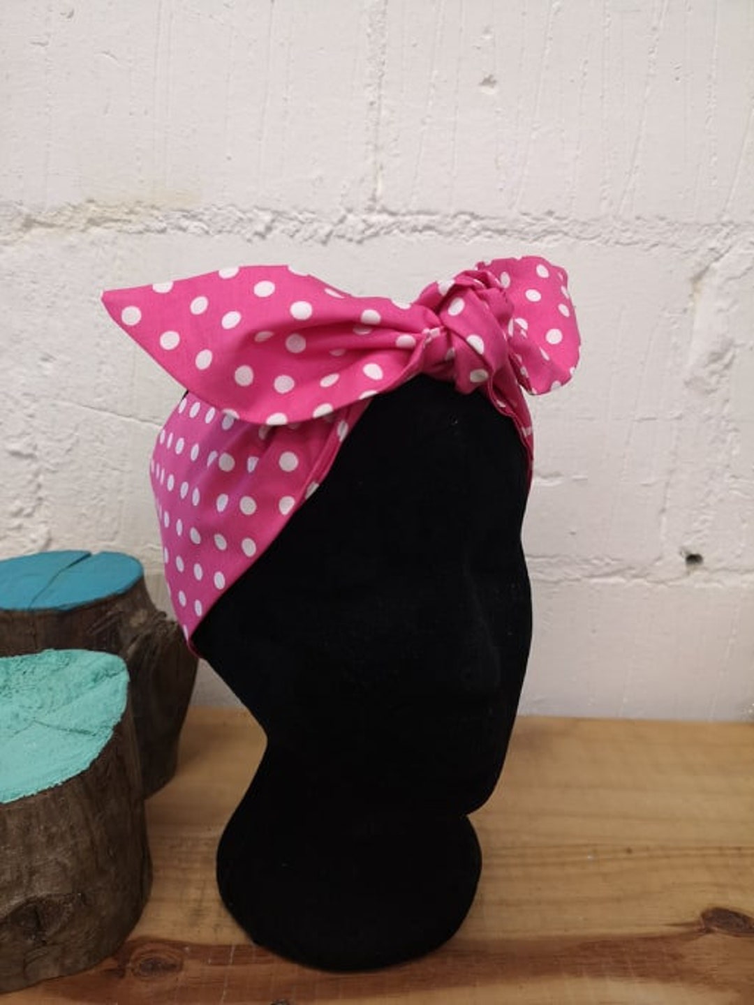 Bright Pink and White Polka Dot Head Scarf Hair Wrap Pin up Style Hair ...