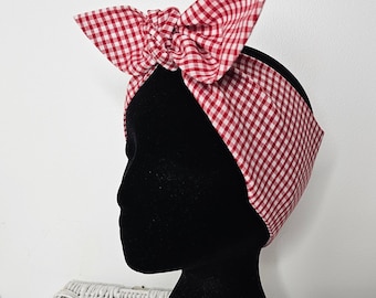 Red Gingham Hair Wrap Headscarf Aye Aye Boutique Dolly Bow new country
