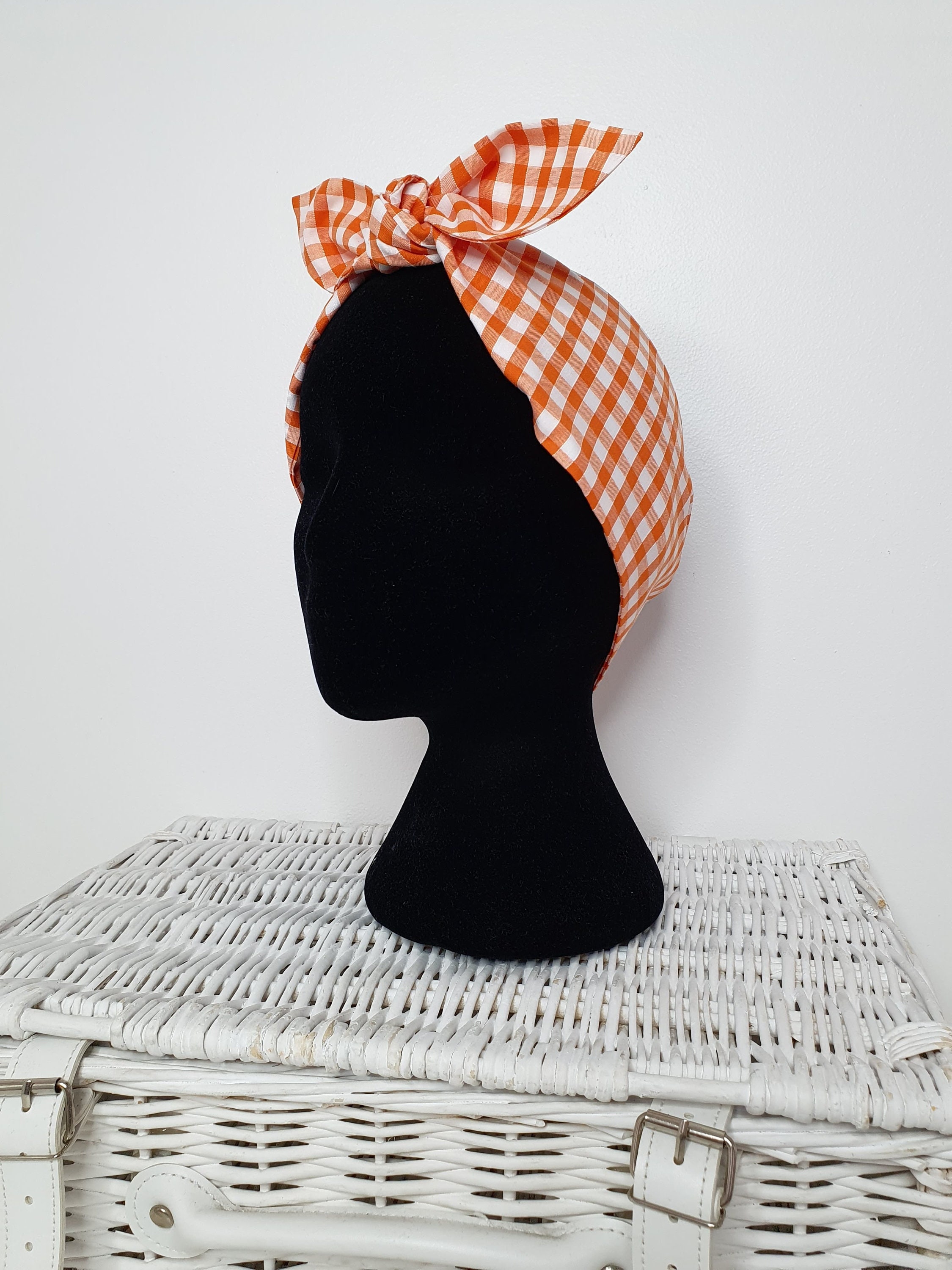Orange Gingham Hair Wrap Headscarf Aye Aye Boutique Dolly  display picture 1