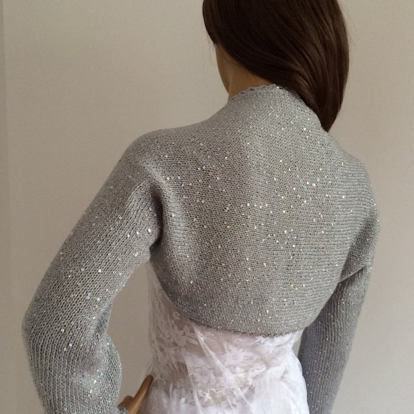 Evening Shrug, Silver Sequin Shrug, Wedding Sweater, Bridal Cover Up, Wedding Bolero