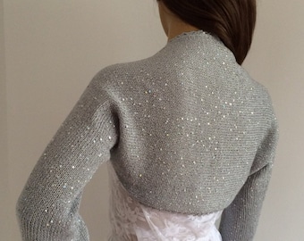 Evening Shrug, Silver Sequin Shrug, Wedding Sweater, Bridal Cover Up, Wedding Bolero