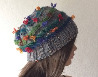 Woman Knit Hat, Slouchy Beanie, Boho Hat, Reversible Hat, Woman Winter Hat