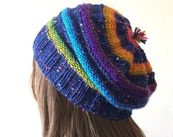 Knit Hat Vrouwen, Slouchy Beanie Vrouwen, Boho Hat, Multicolor Knit Hat, Slouchy Knit Hat, Beanie Hat, Winter Hat