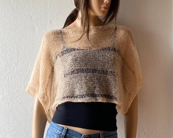 Boho Sweater, Summer Cropped Sweater, Loose Knit Shrug, Sheer Shrug, Evening Shrug, Summer Shrug