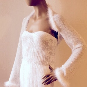Bridal Shrug, Wedding Bolero with Faux Fur Trims, Wedding Shrug, Bridal Bolero, Sequin Shrug