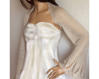 Bridal Shrug, Wedding Bolero, Pearl Shrug, Evening Shrug, Champagne Bridal Shrug with Pearl Beads