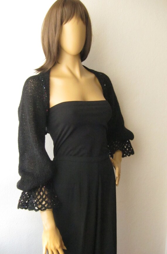 Black Bolero Evening Shrug Sheer Sequin Shrug Black Bolero Scarf Etsy