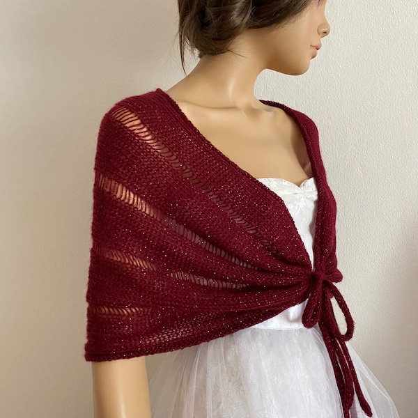 Hand-Knitted Bridal Shawl Wrap, Dressy Formal Event Coverup