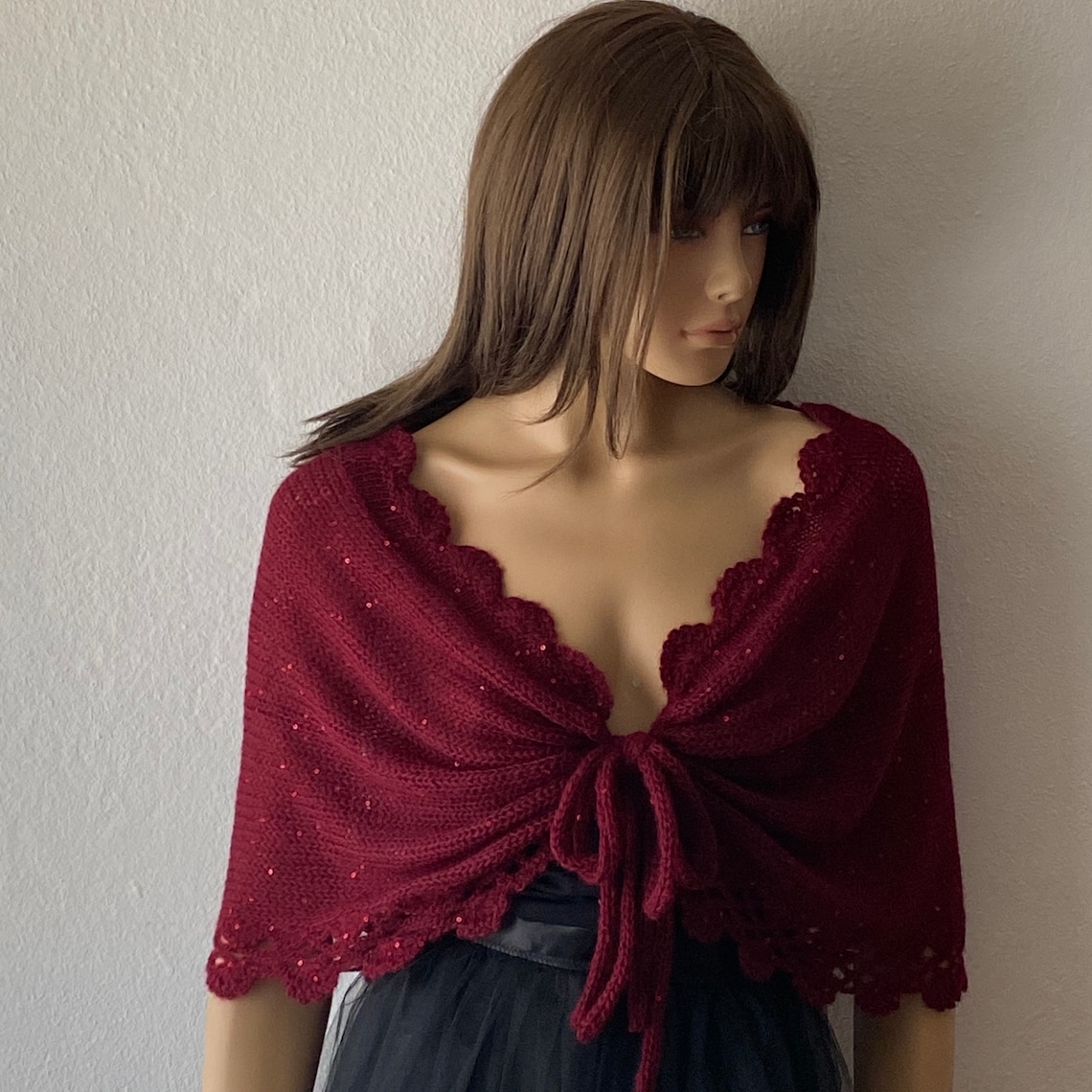 Cashmere Sequin Shawl in Grape main image 1