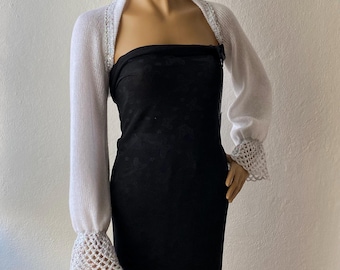 White Bridal Shrug with Sequins,  Black Evening Bolero