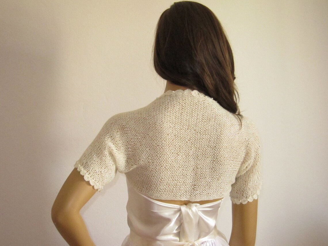 Ivory Shrug With Pearl Beads Bridal Shrug Short Sleeve Etsy