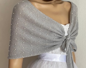 Wedding Shawl,  Bridal Cover Up, Evening Shawl, Wedding Dress Cover Up, Beaded Bridal Dress Topper, Pearl Beaded Shawl