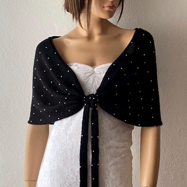 Evening Shawl, Cocktail Dress Shawl, Pearl Beaded Shawl, Mother of the Bride & Groom Shawl, Bridal Cover Up, Gothic Wedding Shawl