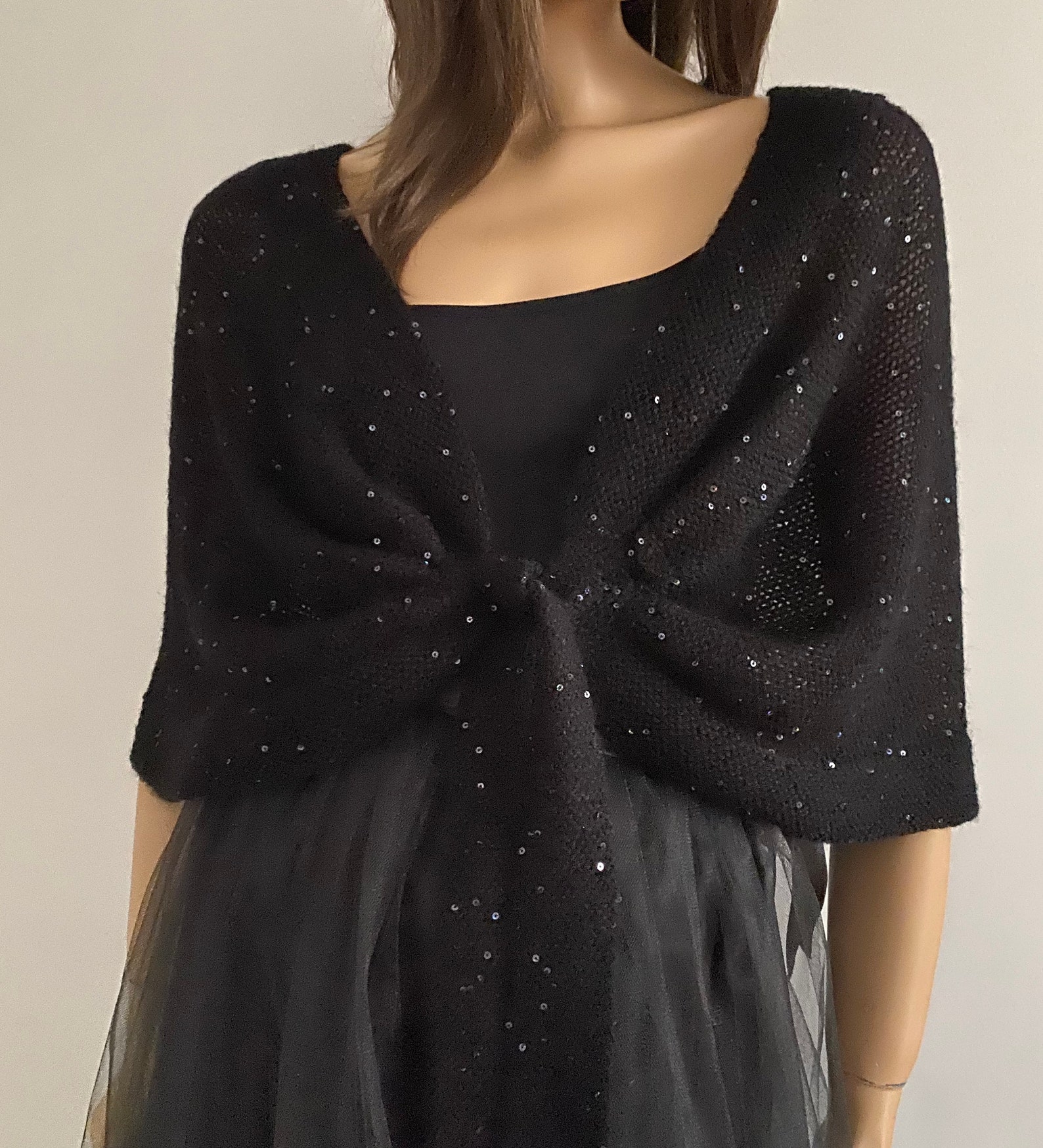 Sequin Shawl Evening Shawl Gothic Wedding Shawl Black | Etsy