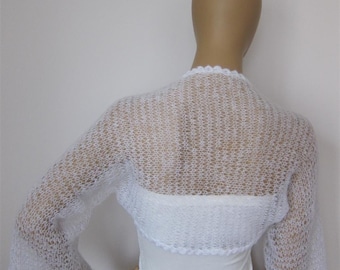 Bridal Cover Up, Loose Knit Shrug, Off White Bolero, Sheer Shrug, Bridal Bolero, Wedding Shrug, Pearl Beaded Bolero