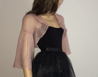 Bridal shrug, Bridal Sweater, Wedding Dress Topper, Pink Bridal Shrug, Split Sleeve Top, Sheer Shrug, Loose Knit Shrug, Bridal Shrug