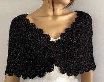 Black Evening Shawl, Wedding Shawl, Bridal Shawl, Evening Shawl, Bridal Cover Up, Evening Stole