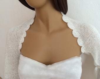 White Bridal Shrug, Bridal Cover Up with Rhine Stones, Bridal Sweater with Embellishment, Wedding Bolero, Bridal Shoulder Cover