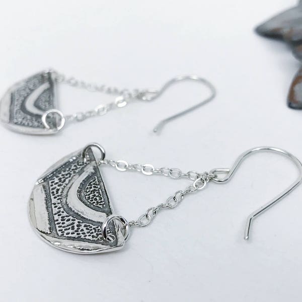 Half moon earrings, crescent moon chandelier, modern earrings, geometric earrings, fine silver, medieval earrings, tribal, handmade artisan
