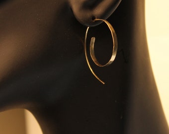 Rustic 14 karat gold filled Spiral Hoops, handmade tribal hoops, lightweight artisan loop earrings, gold hammered hoops, Christmas gifts