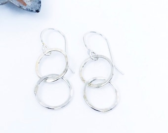 Hammered Sterling Silver Infinity Circle Dangle Earrings