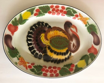 Vintage Retro Enamel Ware Thanksgiving Platter