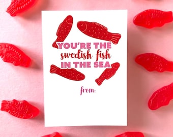 Kids Valentine Swedish Fish Tags / Greeting Cards / Classroom Valentines - Blank Digital File *GIFT NOT INCLUDED