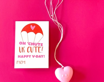 Kids Valentines "Oh 'Chute" Tags / Greeting Cards / Classroom Valentines - Blank Digital File (Blank) *GIFT NOT INCLUDED