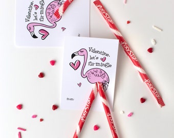 Kids Valentines "Let’s Flamingle" Gift Tags DIGITAL FILE / Greeting Cards / Classroom Valentines - Personalized or Blank