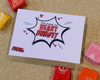 Kids Valentine Starburst Candy Tags  Greeting Cards  Classroom Valentines - Blank File *GIFT NOT INCLUDED
