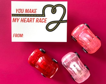 Kids Valentines Toy Car Tags / Greeting Cards / Classroom Valentines - 1 Dozen Printed (Personalized) *GIFT NOT INCLUDED