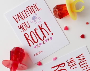 Kids Valentines "You Rock" Gift Tags DIGITAL FILE / Greeting Cards / Classroom Valentines