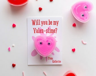 Kids Valentines "Be My ValenSlime" Gift Tags DIGITAL FILE / Greeting Cards / Classroom Valentines Personalized or Non-Personalized