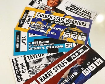 Custom Printed Fake Concert Ticket / Sporting Event Ticket / Memorabilia / Souvenir / Collectible / Calligraphy Envelope