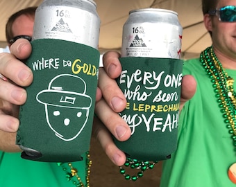 Authentic Crichton Leprechaun Can Cooler / Amateur Sketch Huggers / Drink Holders / Cozies | Irish | I Want The Gold | Where Da Gold /