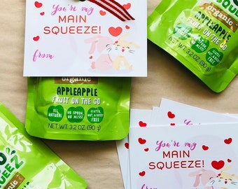 Kids Valentines "Main Squeeze" Gift Tags DIGITAL FILE / Greeting Cards / Classroom Valentines - Personalized or Blank