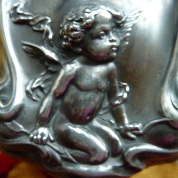 Antique Victorian Silver Plated Vanity Art Nouveau Cherub Angel Brush 1900's