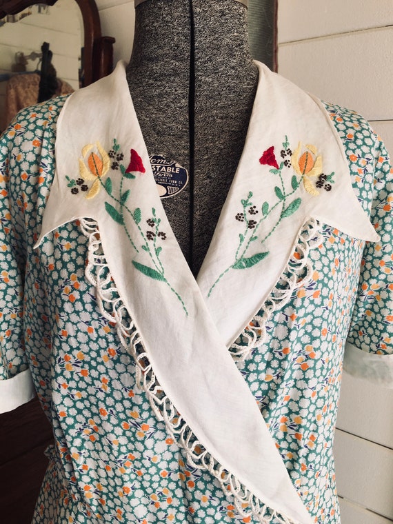 Vintage 1920s 1930s Embroidered Cotton Wrap Dress