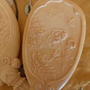 Antique Victorian Celluloid Brush and Mirror Set Dragonflies Butterflies Lily pads 1900's image 2