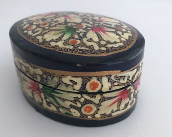 Handcrafted Papier-mâché Storage Boxes – Vine Print, Yellow Ochre