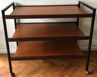 Vintage French Wheeled Trolley Mobile Shelved Shelving Push Cart Display Storage Industrial More Available circa 1970/'s English Shop