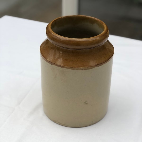 Vintage large stoneware pot, storage crock, utensil caddy, stoneware crock jar, salt pig, 12220350