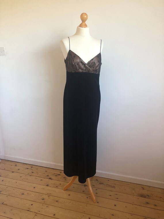 Vintage evening dress, midi length gown, black ve… - image 1