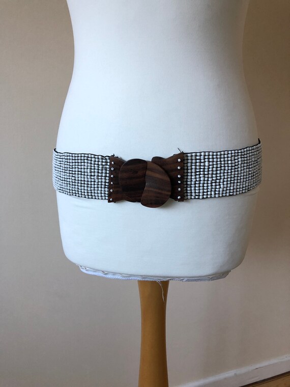 Vintage beaded belt waist cincher stretch woven wa