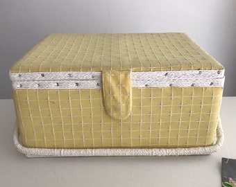 Vintage sewing basket, work basket, large fabric covered box, crafts storage basket, storage box, memory keepsake box, 04230700
