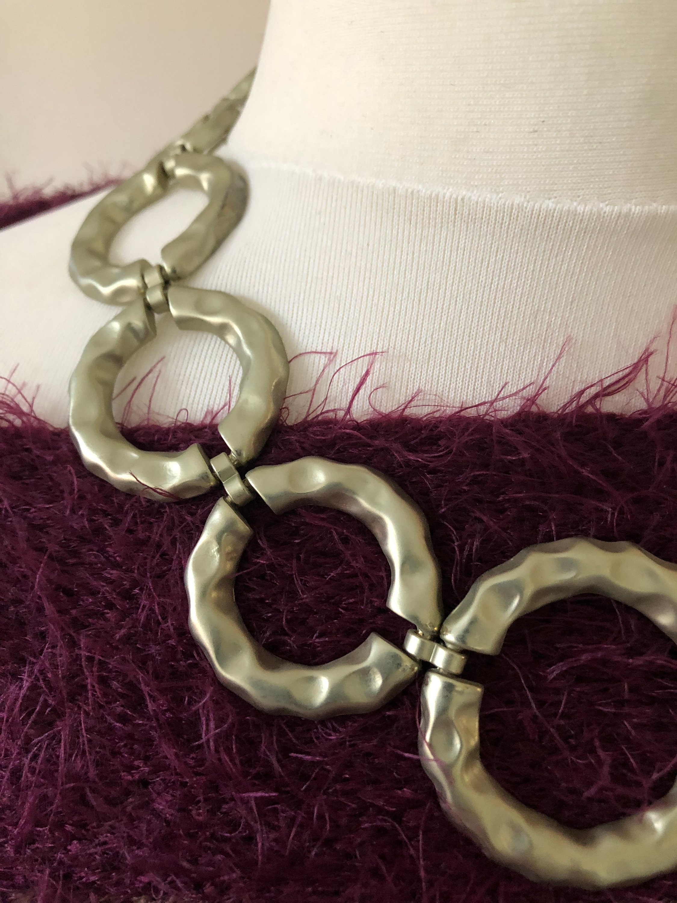 Vintage Bib Necklace, Graduated Rings, Brutalist Metal, Statement ...