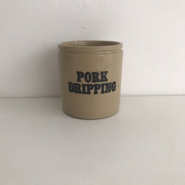 Vintage small stoneware pot, glazed pottery crock, small utensil caddy, pork dripping, Pearsons of Chesterfield, 11210100